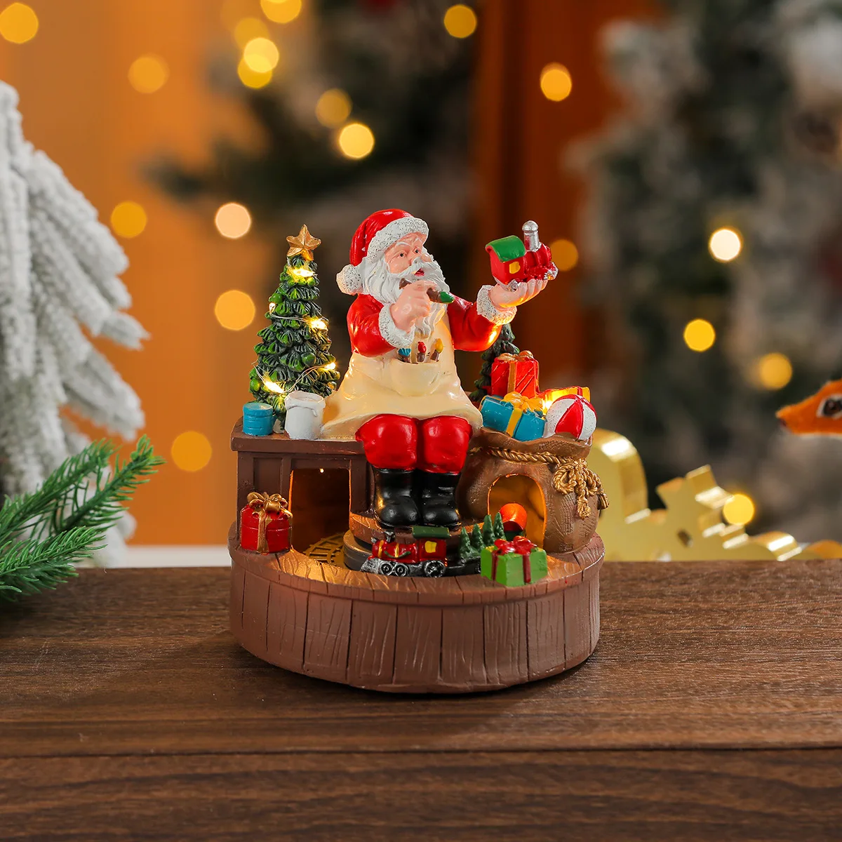 New resin rotating luminous music house ornament music box