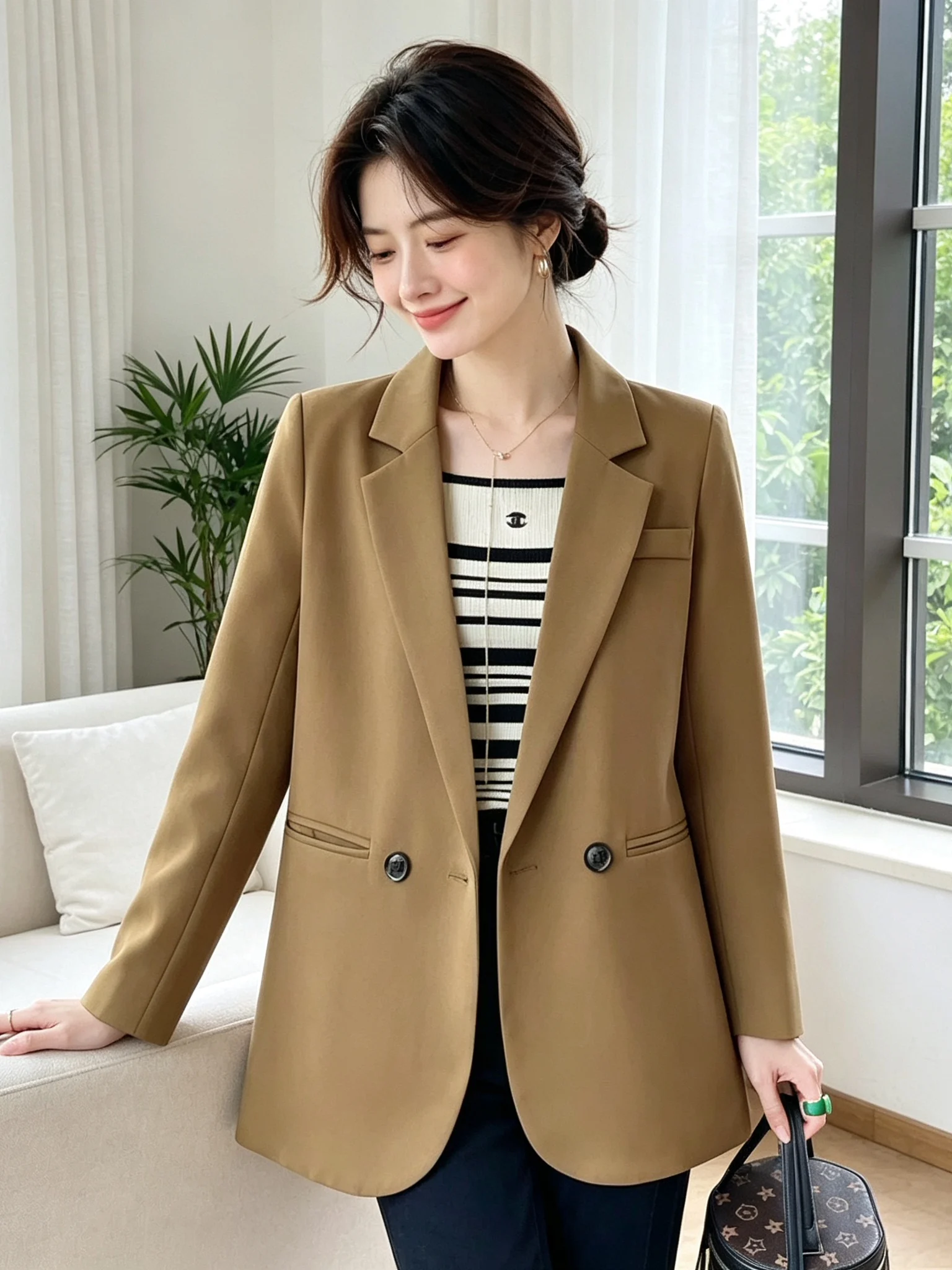 Slimming Effectiveness Thickened Spring Autumn Women's Suit Jacket Casual Personality Standard Version Three Button Cuff