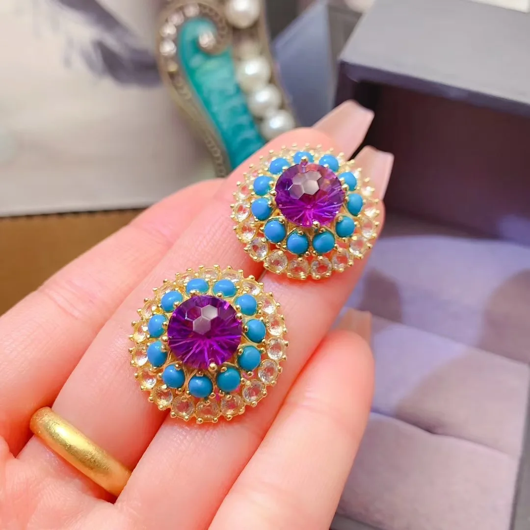 KJJEAXCMY High End Women's Earrings Natural Amethyst S925 Silver with Electroplating Boasting High Clarity Full Brilliance
