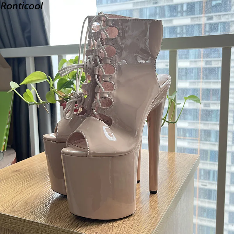 Ronticool Handmade Women Summer Sandals Stiletto Heels Peep Toe Beautiful Nude Pink Party Shoes Ladies US Plus Size 6-12