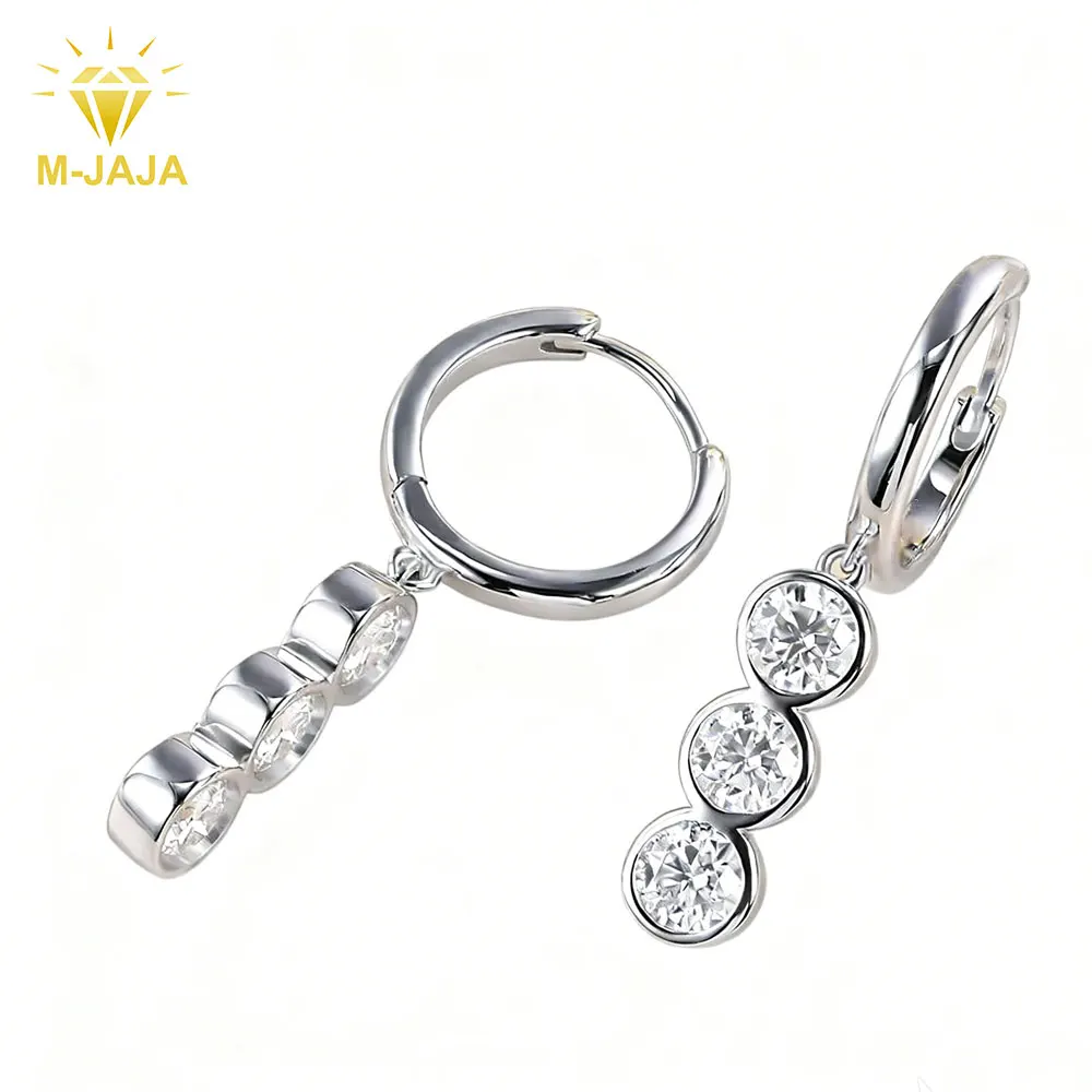 M-JAJA 15mm Moissanite Pendant Earrings S925 Silver for Women White Gold Plated Bezel Setting Diamond Hoop Earrings Fine Jewelry