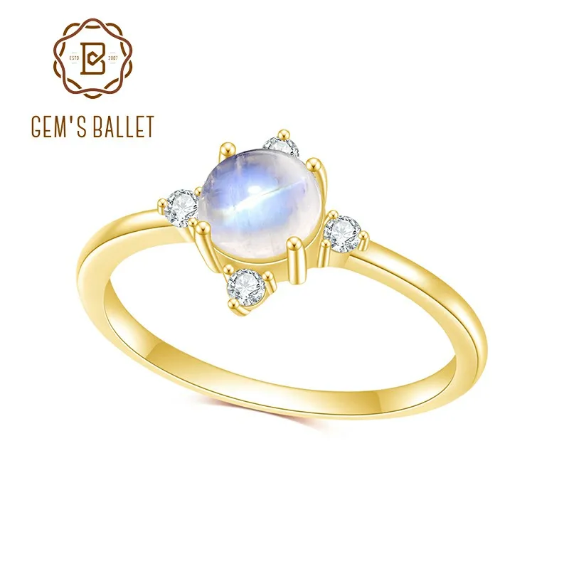 GEM'S BALLET June Birthstone Delicate 925 Sterling Silver Gold Ring Natural Rainbow Moonstone Engagement Rings Gift For Her