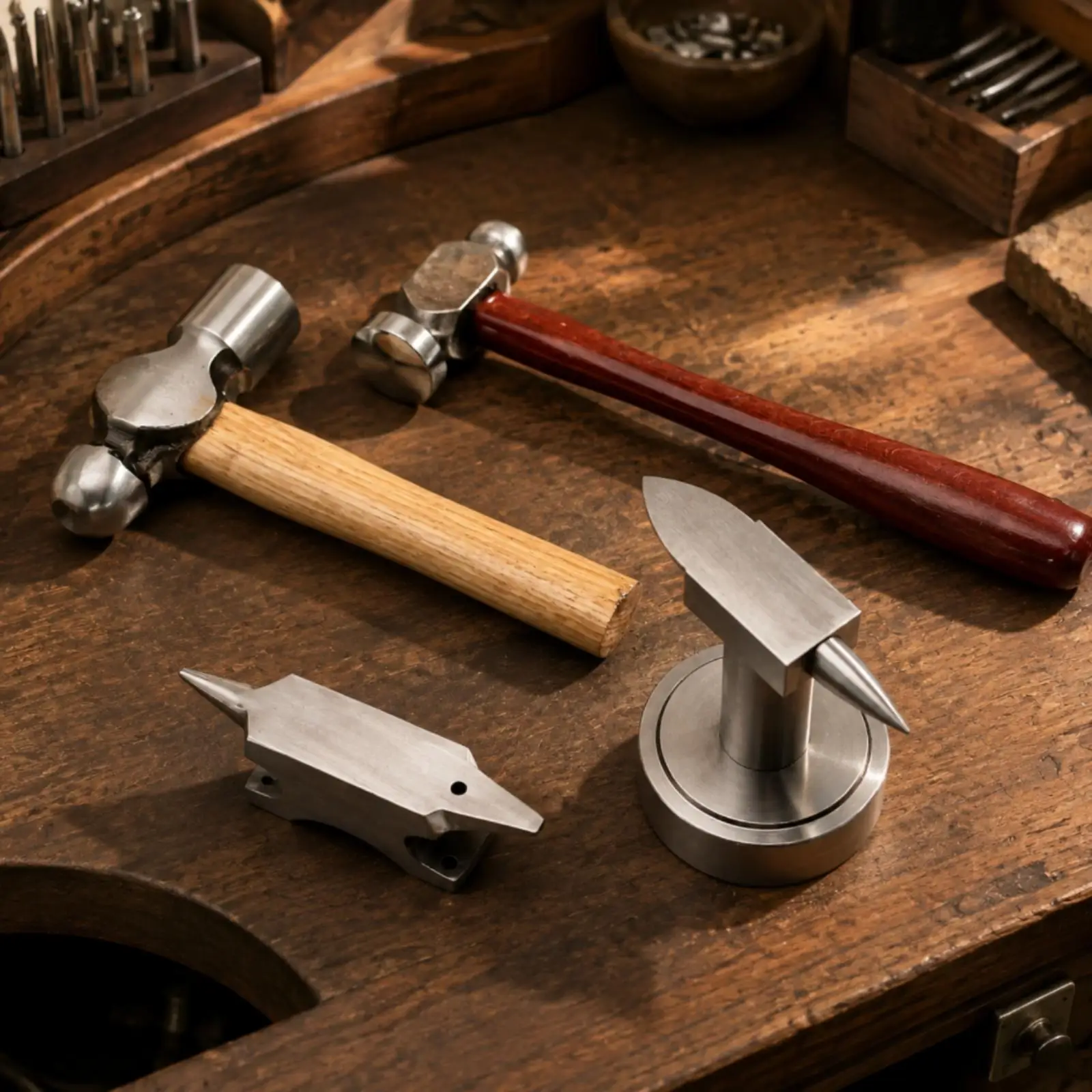 High Carbon Steel Jewelry Anvil Tool Kit with Wooden Handle Hammers for Metal Craft Band Forming Goldsmith Silversmith Hobby