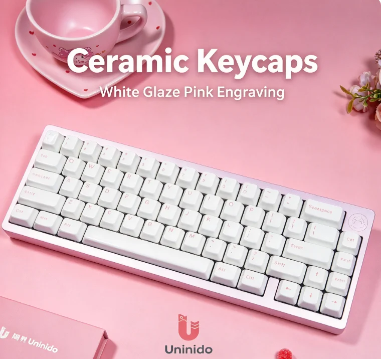 Uninido Ceramic Keycaps Full Set Pink Padprinted Legends For 87/108 Cherry Mx Mechanical Keyboard Custom Keycap Gift