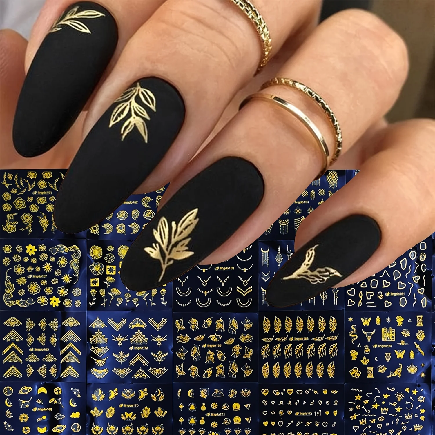30 Sheets Gold Flowers Nail Stickers,Gold Line Nail Supplies Golden Lace Leaf Self-Adhesive Nail Art Decoration Flower Line