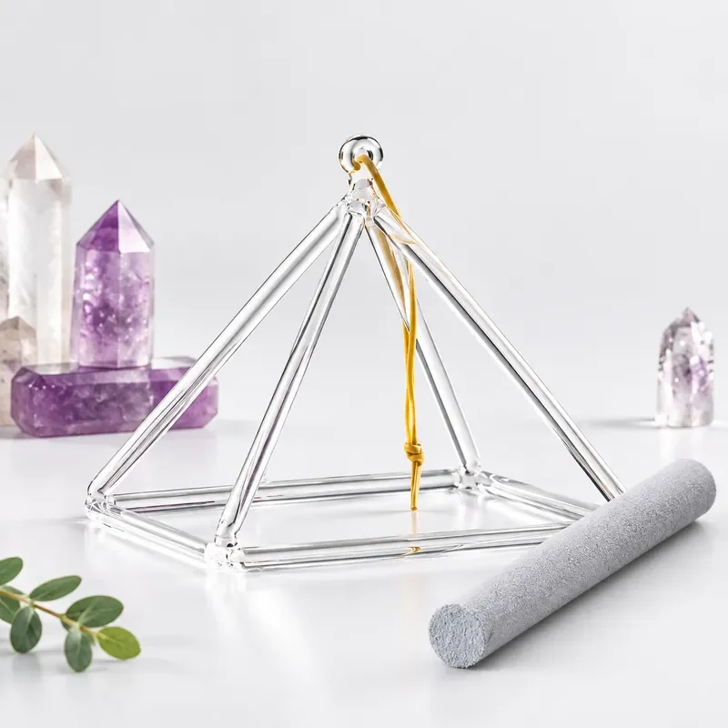 STAR LIN KUP 8 Inch Clear Quartz Crystal Singing Pyramid with Mallet High Quality Sound Healing Meditation Tool
