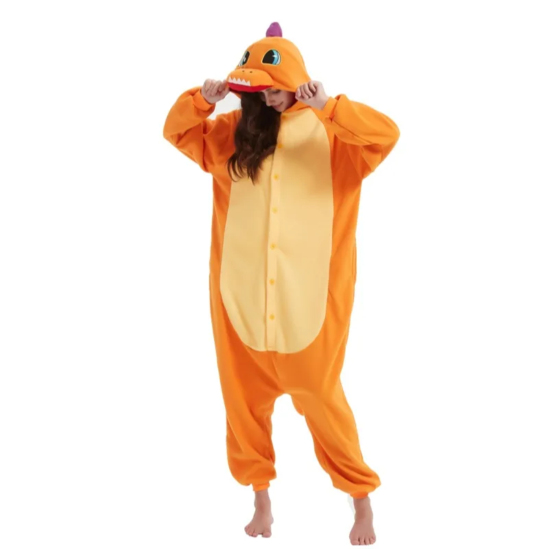 Adult Unisex Orange Dinosaur Onesie Cosplay Costume Animal-Themed Suit for Going out Or Parties