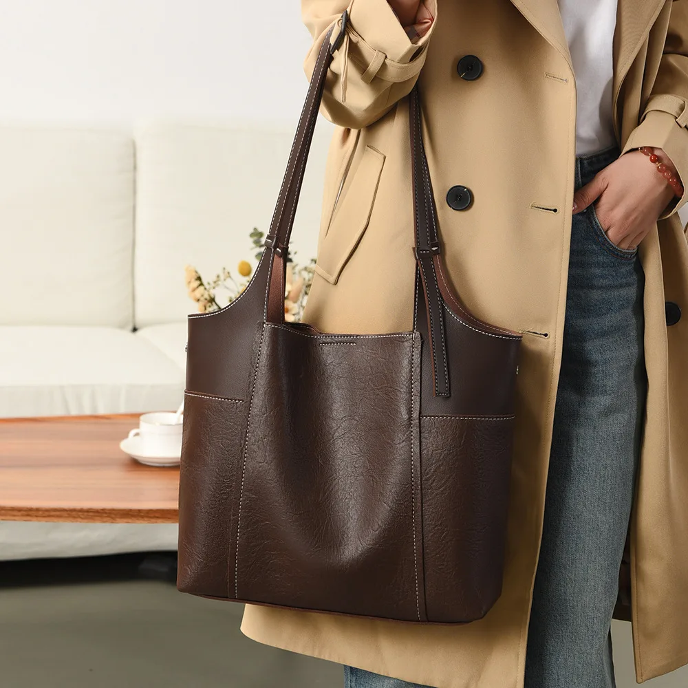 Vintage Women Handbags Large Capacity Soft PU Leather Shoulder Bag Big Totes Designer Satchel Elegant Commute Office Bags bolso