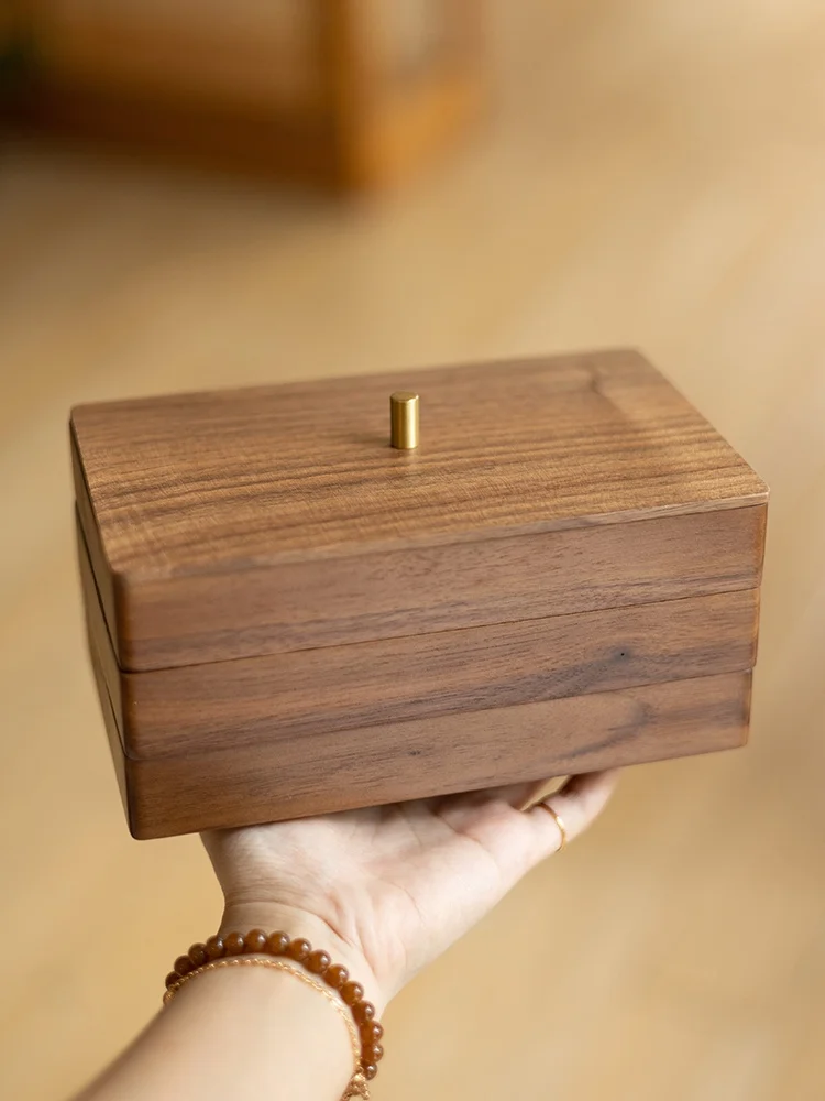 Creative Gift Black Walnut Wooden Multi-Function Jewelry Storage Box Pen Earring Ring Organizer Box Handmade Japanese Style