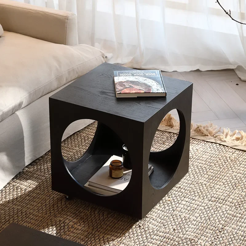 for Medieval Retro Solid Wood Coffee Table Removable Square Corner Sofa Edge Table Simple Bedroom Bedside Nightstand