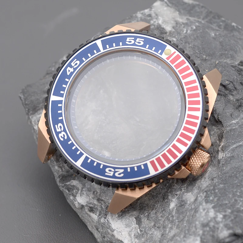 King Samurai Watch Case Rose Gold With Sapphire Crystal Glass Fit NH35 NH36 4R Automatic Movement Watchmaker Replacement Parts