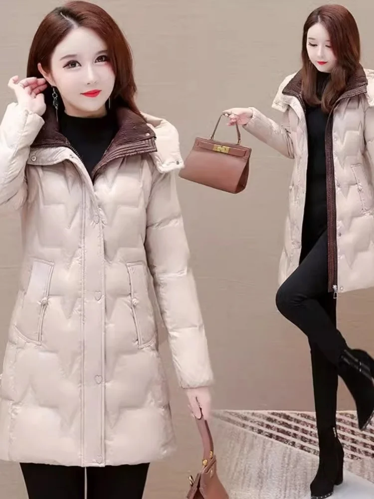 Thickened Medium-Length down Jacket Women's Fashionable Winter Coat Warmth Non-Washable Mommy Clothes Cotton Outerwear