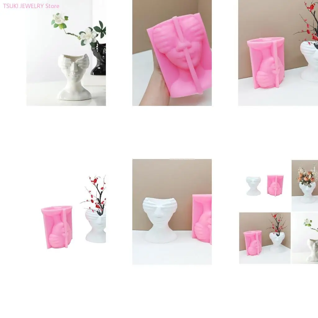 62KE Modern Vase Moulds Flowerpots Molds Human Face Shaped DIY Pots Molds