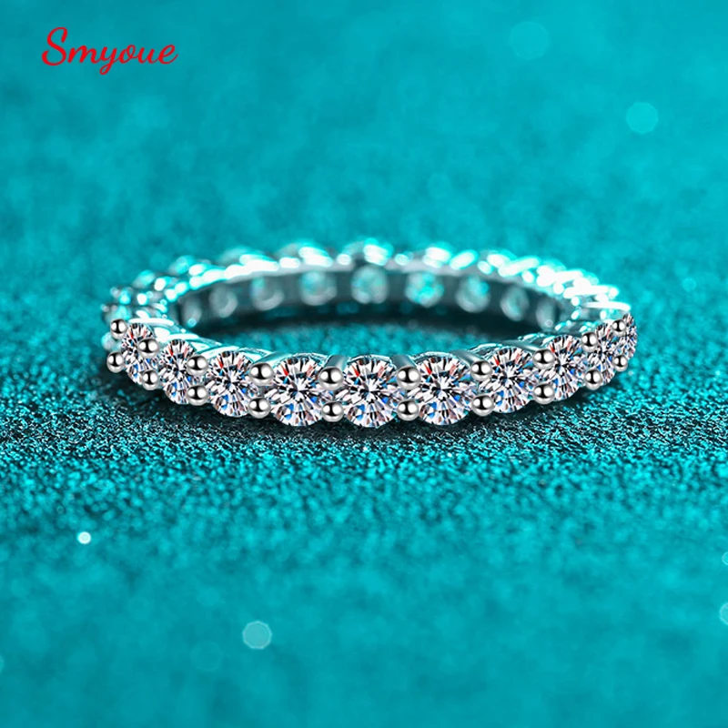 Smyoue 3mm Moissanite Wedding Ring for Women Created Diamond  Full Eternity Stackable Engagement Promise Band S925 Silver Rings