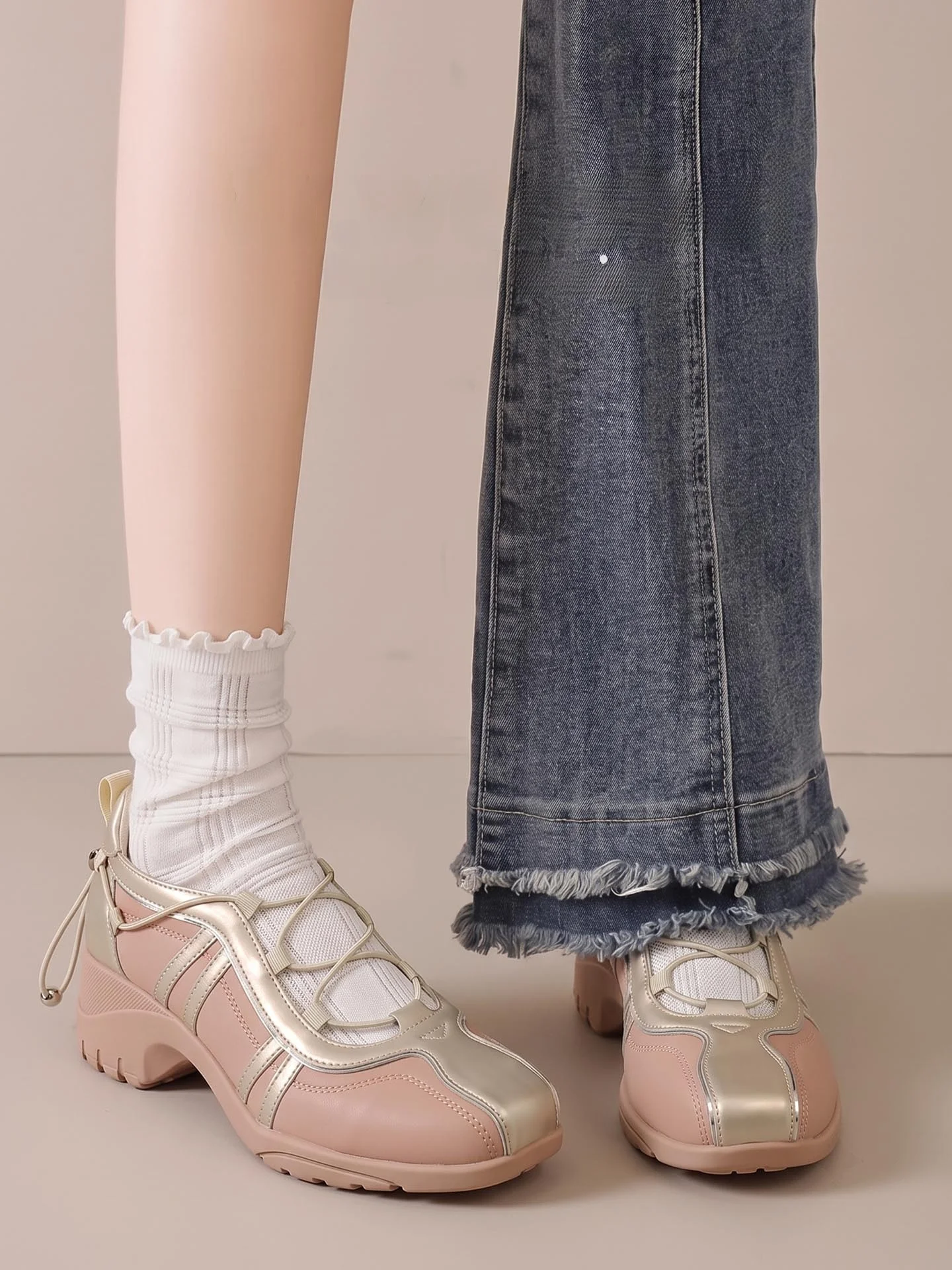 Sweet Ballet Mary Jane Shoes Women's Summer New Thick Bottom Slip-On Pink Leather Deqin Shoes round Toe Wedge Heel Rubber Sole