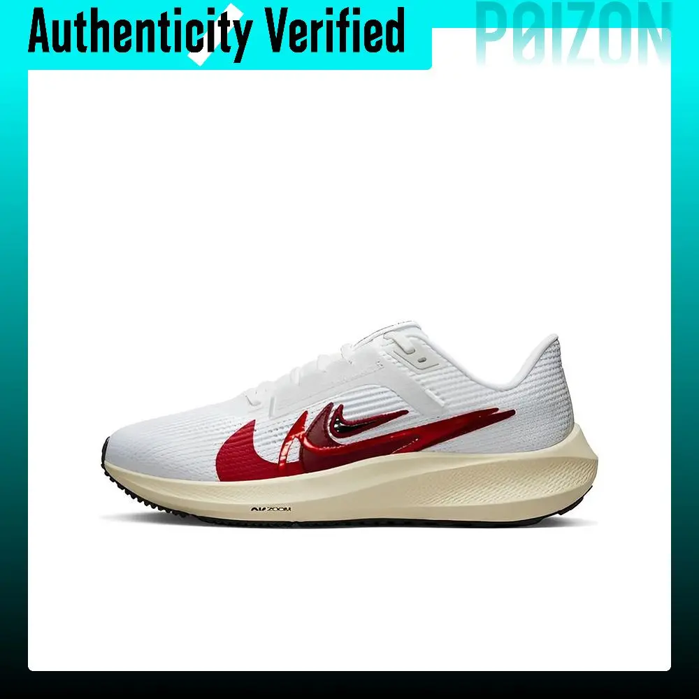 Nike Air Zoom Pegasus 40 Breathable Rebound Low top Casual Training Running Shoes Women's White Red Black FB7703-100