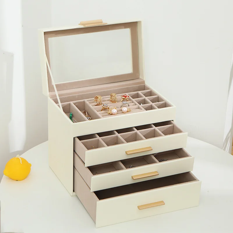 Large Capacity Jewelry Box Multi-layer Drawer Necklace Ring Earrings Storage Boxes Women Portable Display Case for Jewelry