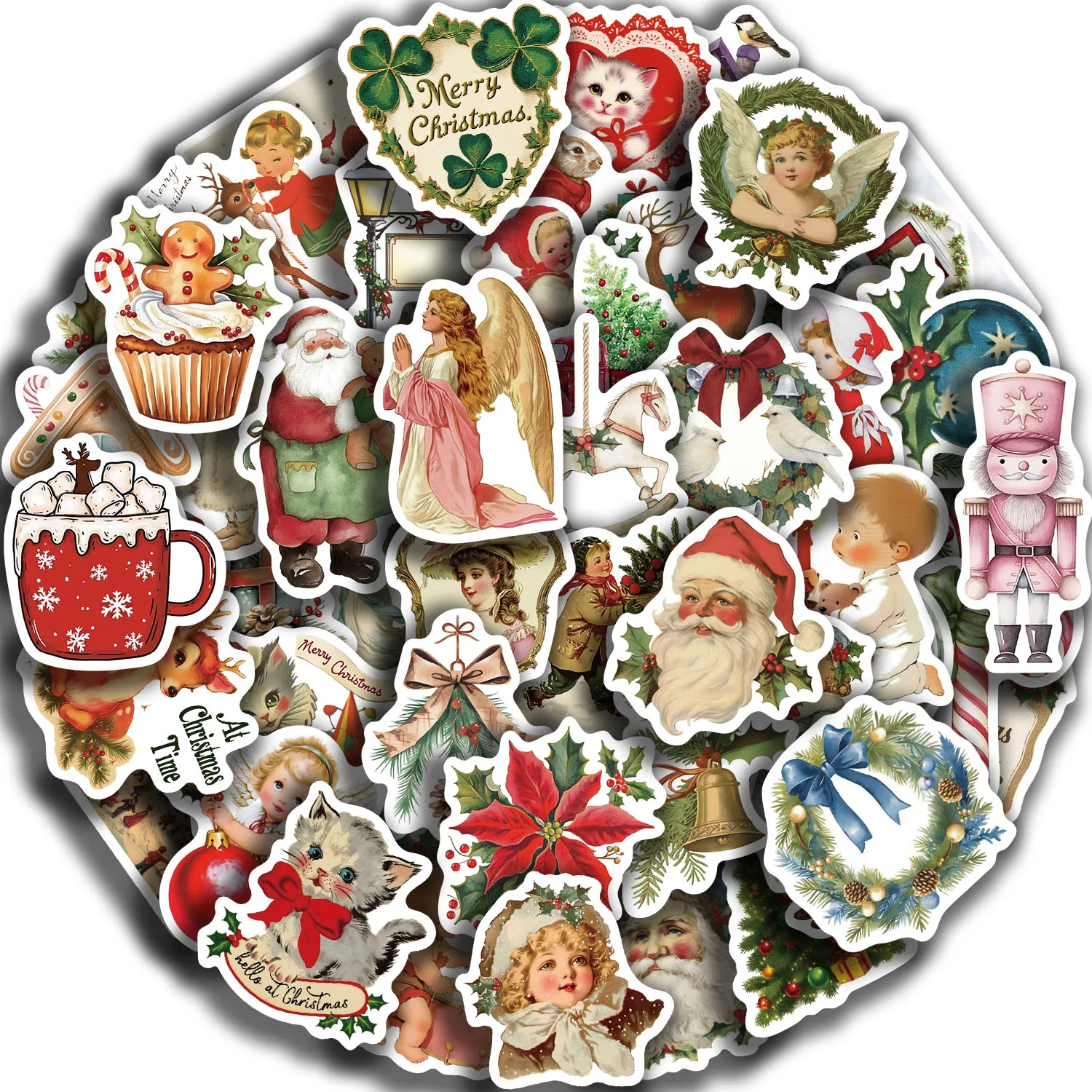 56Pcs Romantic Christmas Stickers Crafts Scrapbooking Book Label Decorative Christmas Tree Sticker DIY Stationery Notebook