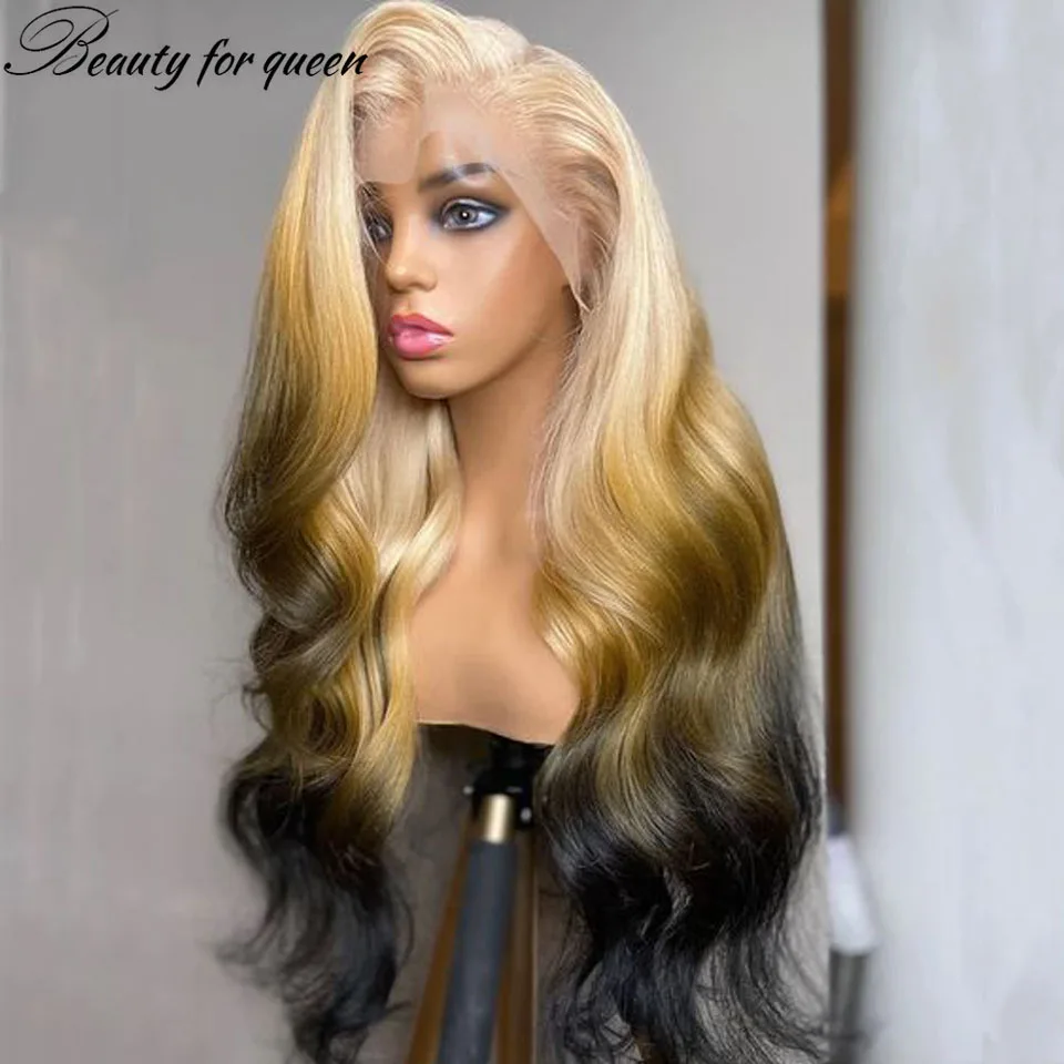 200 Density Transparent 13x4 HD Lace Frontal Wigs Colored Brazilian Human Hair Wig Ombre 613 Brown Black Body Wave For Women
