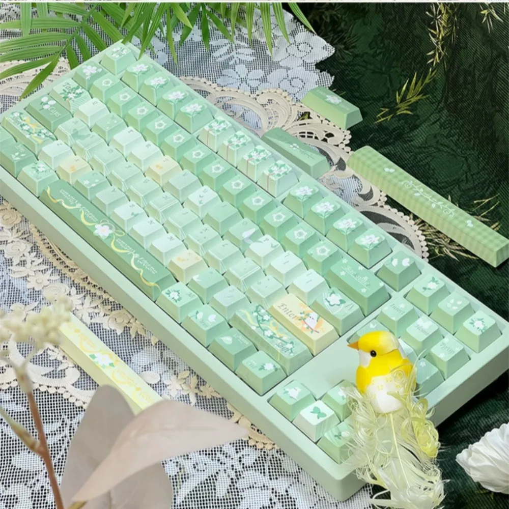 MAIMOOO Keycaps Gardenia Morning Dew Green Cute Cherry Heat Sublimation Suitable for Mechanical Keyboard Keycaps