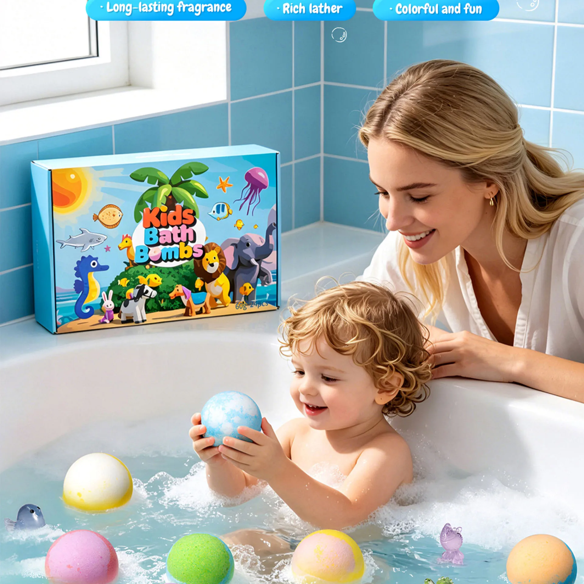 Animal luminous toy bath salt ball set box 12 pcs children's bath ball gift box deep cleaning oil control Skincare