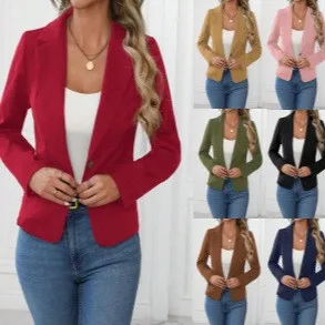 No Hood Long Sleeve Coat Fitted Elegant with Autumn Jacket Regular Sleeve Cropped British Style Patchwork Women Fitted Blazer