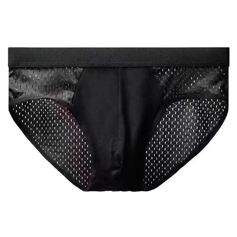 Mens Underwear Briefs Ice Silk Breathable Mesh Thin Trendy Simple Comfortable Convex Pouch Underpants Sexy Lingerie For Husband