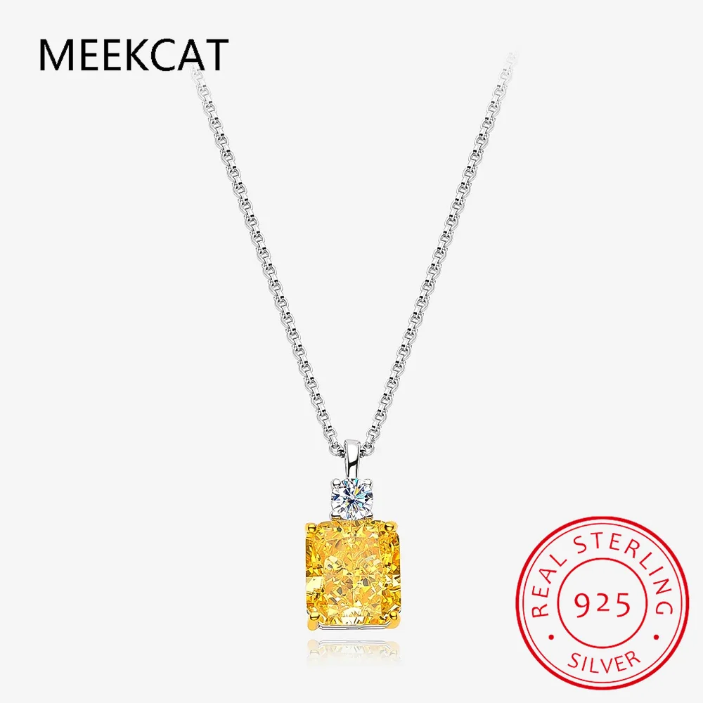 Princess Cut Natural Yellow Citrine 925 Sterling Silver Square Pendant Necklace for Women Statement Gemstone Jewelry Gift