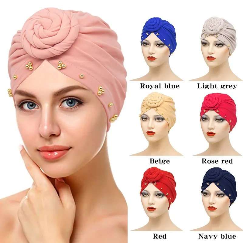 1pc Muslim Headscarf, Beaded Floral Base Hat, Women's Headscarf Hat