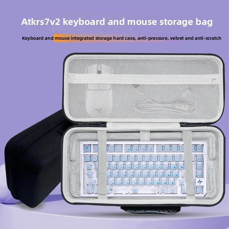 Custom Hard Shell All-In-One Storage Case for ATK RS7 V2 & 75% Layout Keyboards, Protective Organizer for Mouse Gear Gift