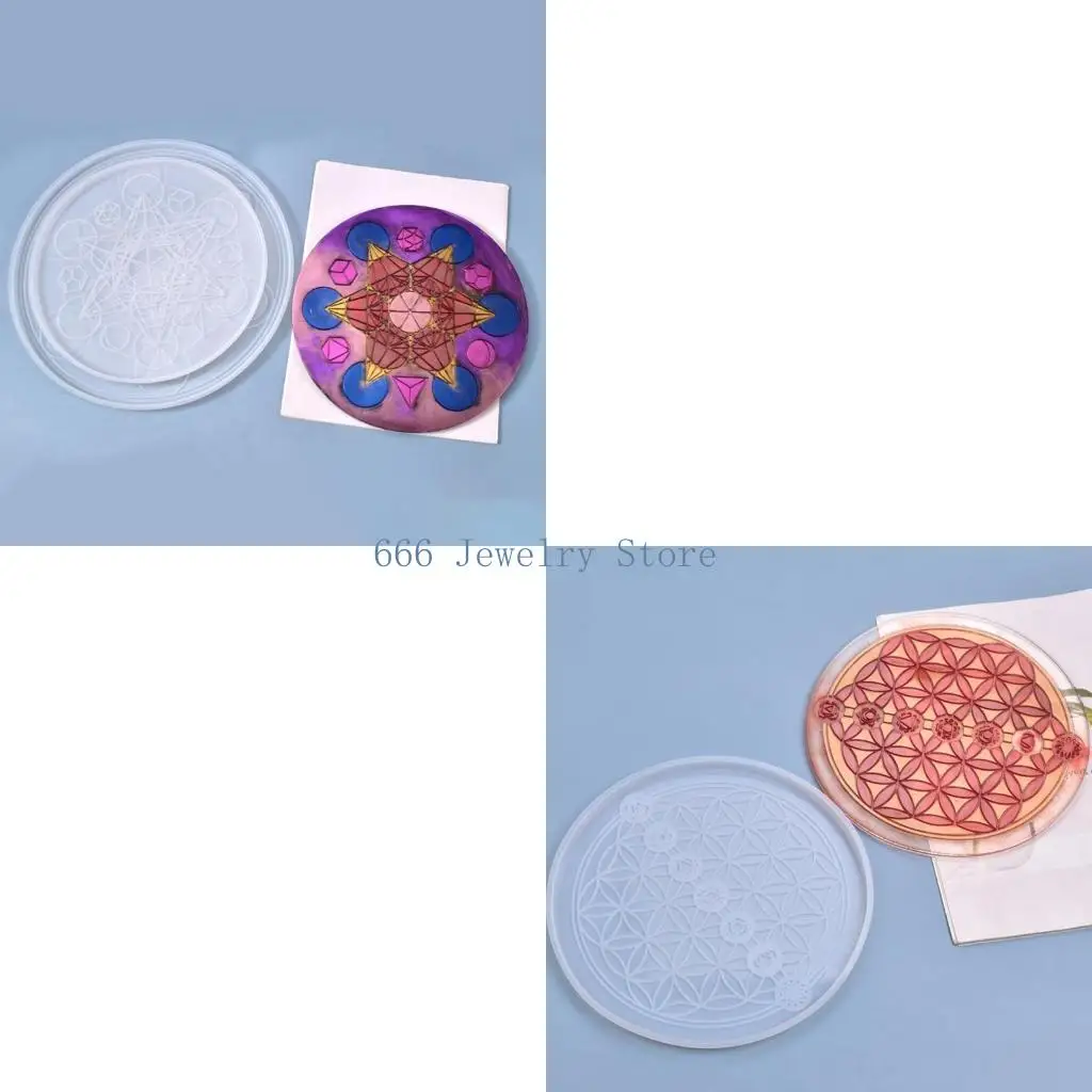 F2TD Round Tray Silicone Epoxy Mould Rune Stone Coaster Resin Molds Round Futhark Energy Symbol Silicone Casting Mold for DIY