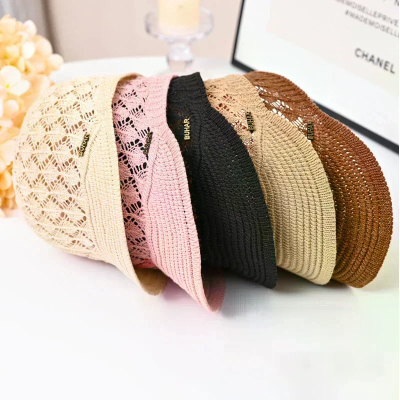 New Hat Women Spring Summer Peaked Cap Hollow Design Headband Bucket Hats Beret Fashion Gift