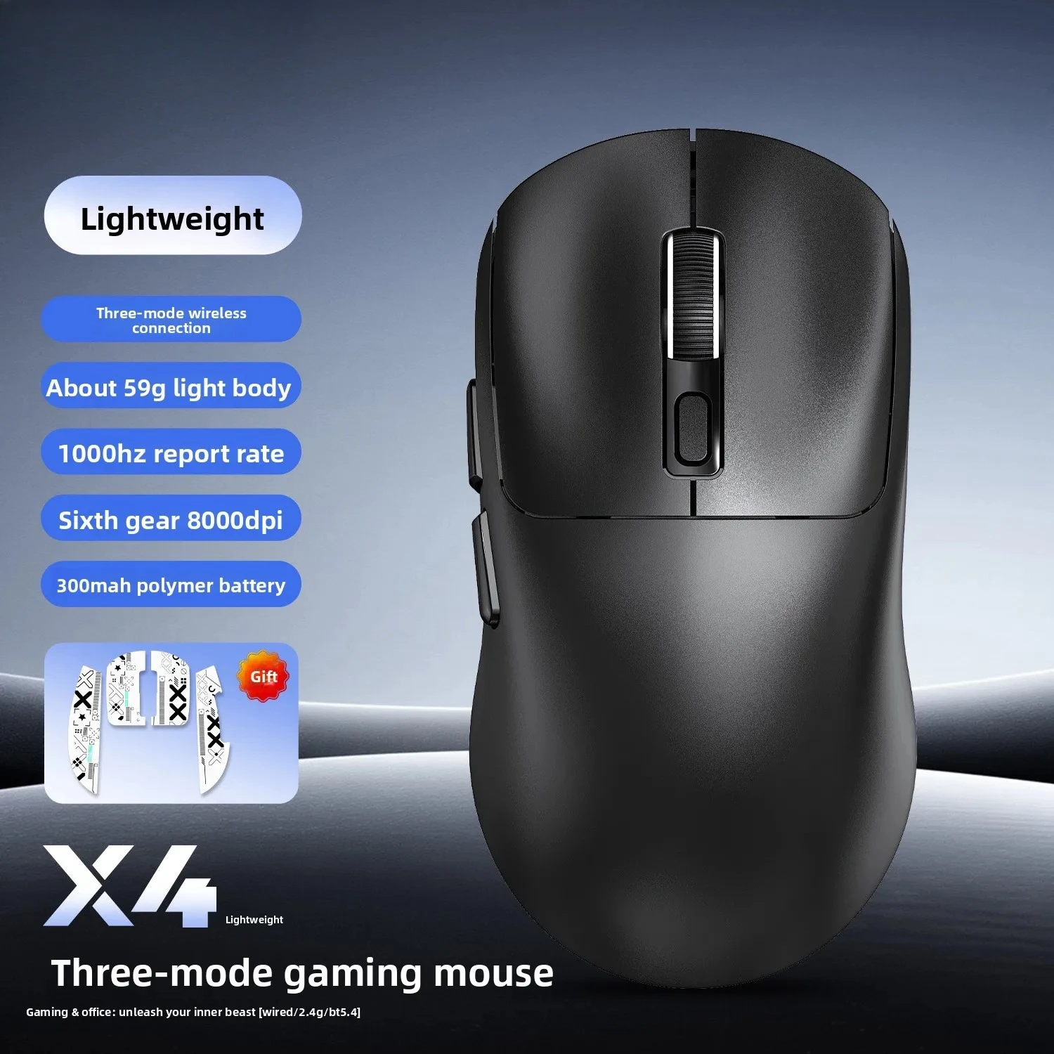 2.4G + Bluetooth 5.4 Dual Mode Gaming MouseErgonomic Rechargeable Wireless Mouse with 800-1200-1600 DPI,Office & PC Laptop Mice