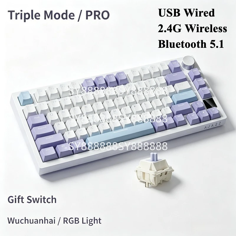 Tri-mode Wireless Bluetooth Mechanical Keyboard For AK820Pro Custom 75% Hot Swap Gasket Gaming Side Printed Keycaps