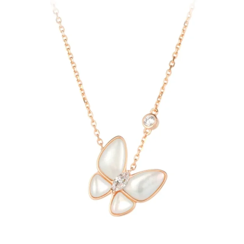 Bellux pendant chain 925 silver synthetic zircon white motherofpearl marques butterfly simple and versatile daily necklace