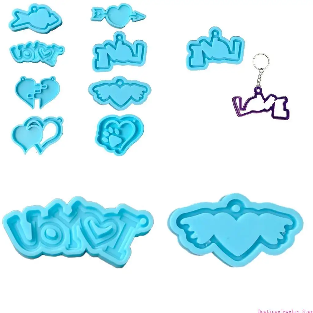 E1PE Valentine's Day Keychain Epoxy Resin Mold Necklace Pendants Silicone Mould DIY