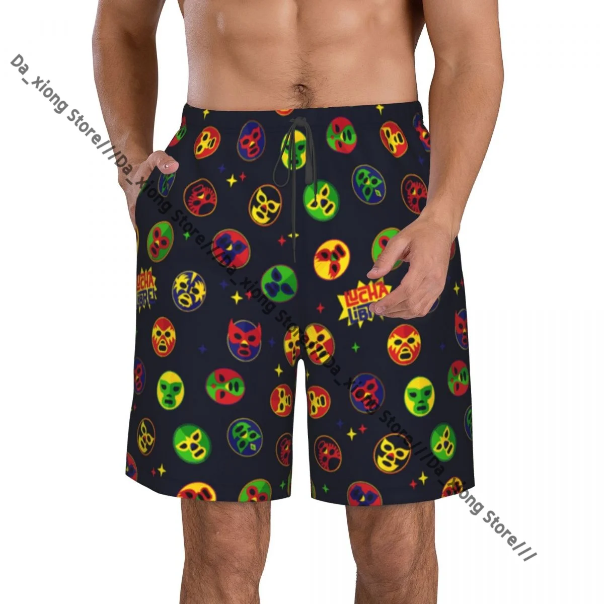Mens Swimming Shorts Swimwear Mexican Lucha Libre Wrestling Masks Trunks Swimsuit Beach Wear Boardshorts