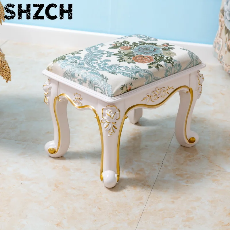 European Makeup Stool Imitation Solid Wood American Dresser Stools White Bedroom Modern Simple Nail Stool Household Ottomans