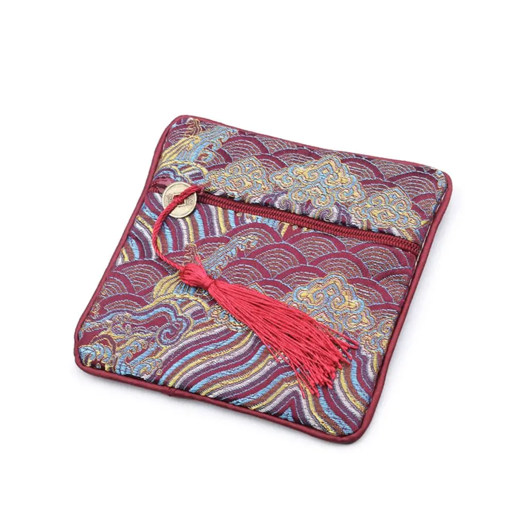 Chinese Style Silk Jewelry Organizer Coin Purse Embroidery Brocade Pouch Zipper Bag Blessing Bag Jewelry Storage Bag Small Pouch