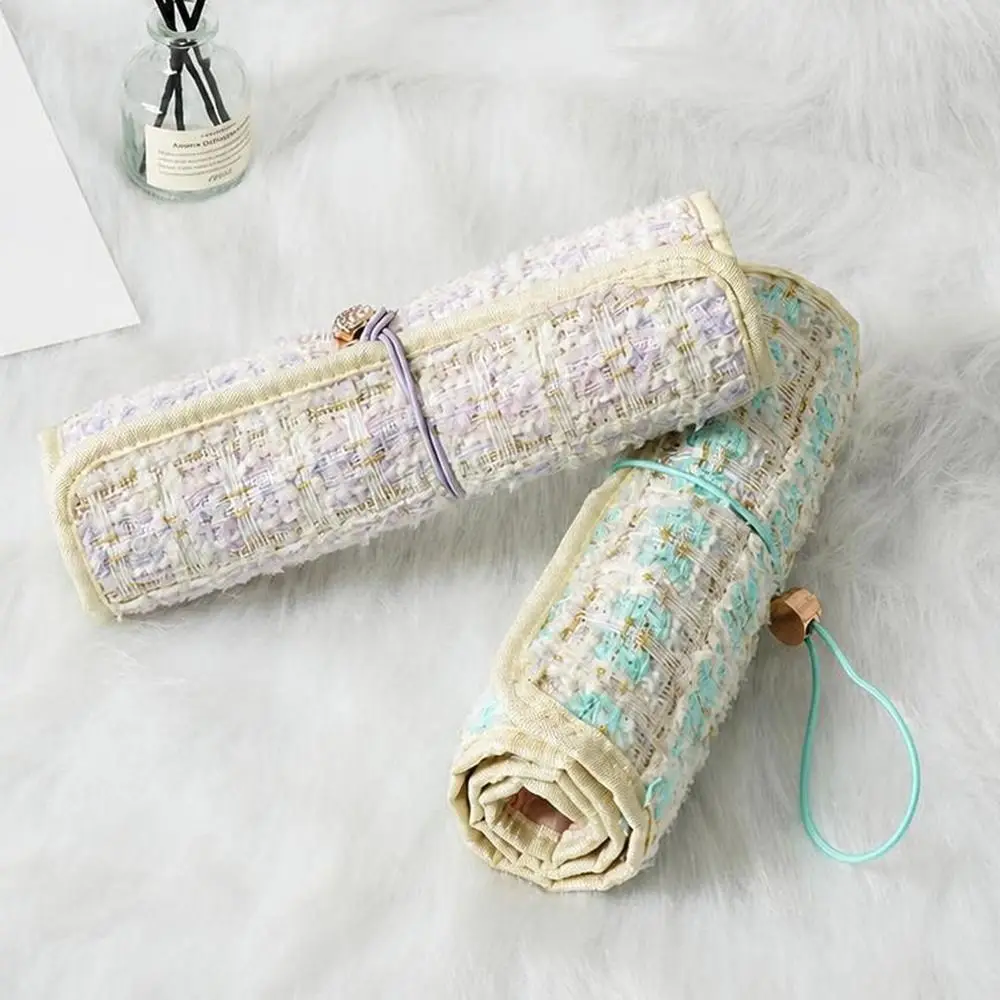 Fabric Jewelry Organizer Roll Roll Up Woven Exterior Jewelry Storage Bag Zipper Compartments Dust Protection