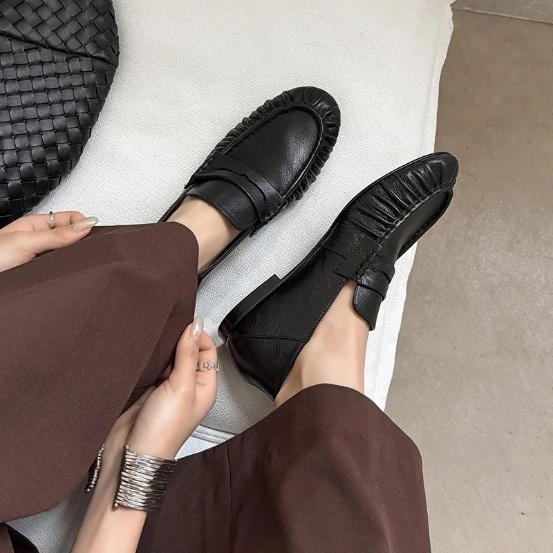 2026 New Women Loafers Slip on Casual Shoes British Style Cow Suede Round Toe Concise Pumps Clogs Mules Female Slip-Ons Shoes
