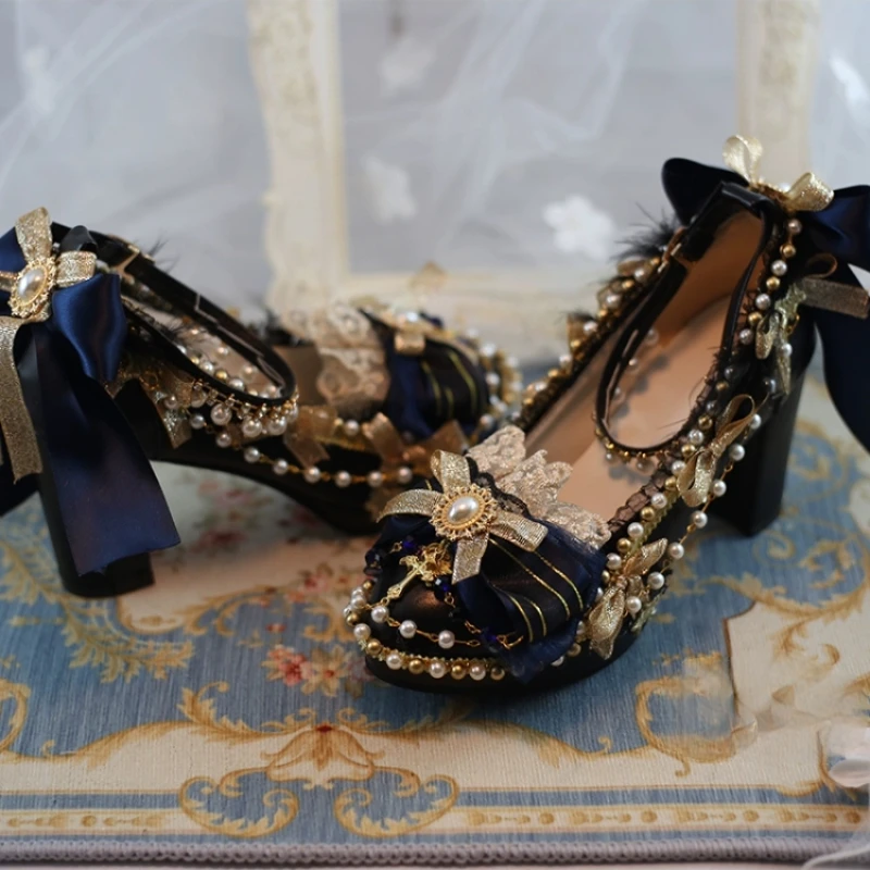 Lolita Original Handmade Flower Wedding Lo Shoes Constellation Dreams Back To Versailles Blue Fairy Single Shoes