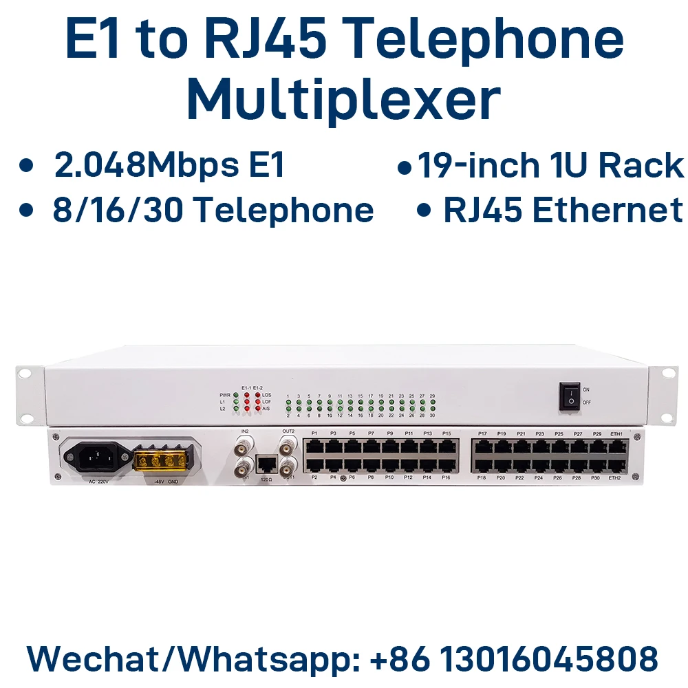 E1 PCM Voice and Data Multiplexer G.703 1E1 2E1 Redundant Transmission 8/16/30 Channel Telephone + Ethernet RJ45 Rackmount