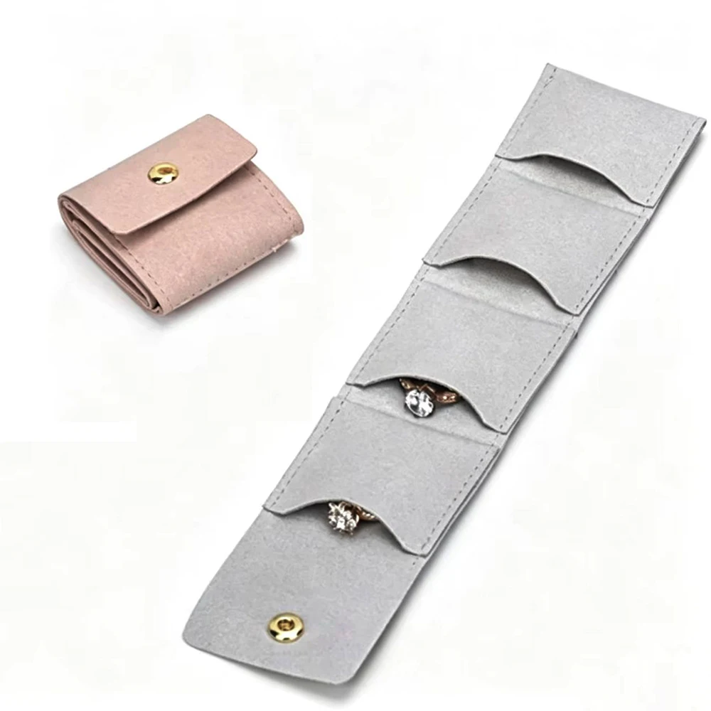 Portable 4 Compartment Ring Bag Foldable Earring Storage Velvet Pouch Stud Necklace Pouch Mini Travel Jewelry Accessories Bag