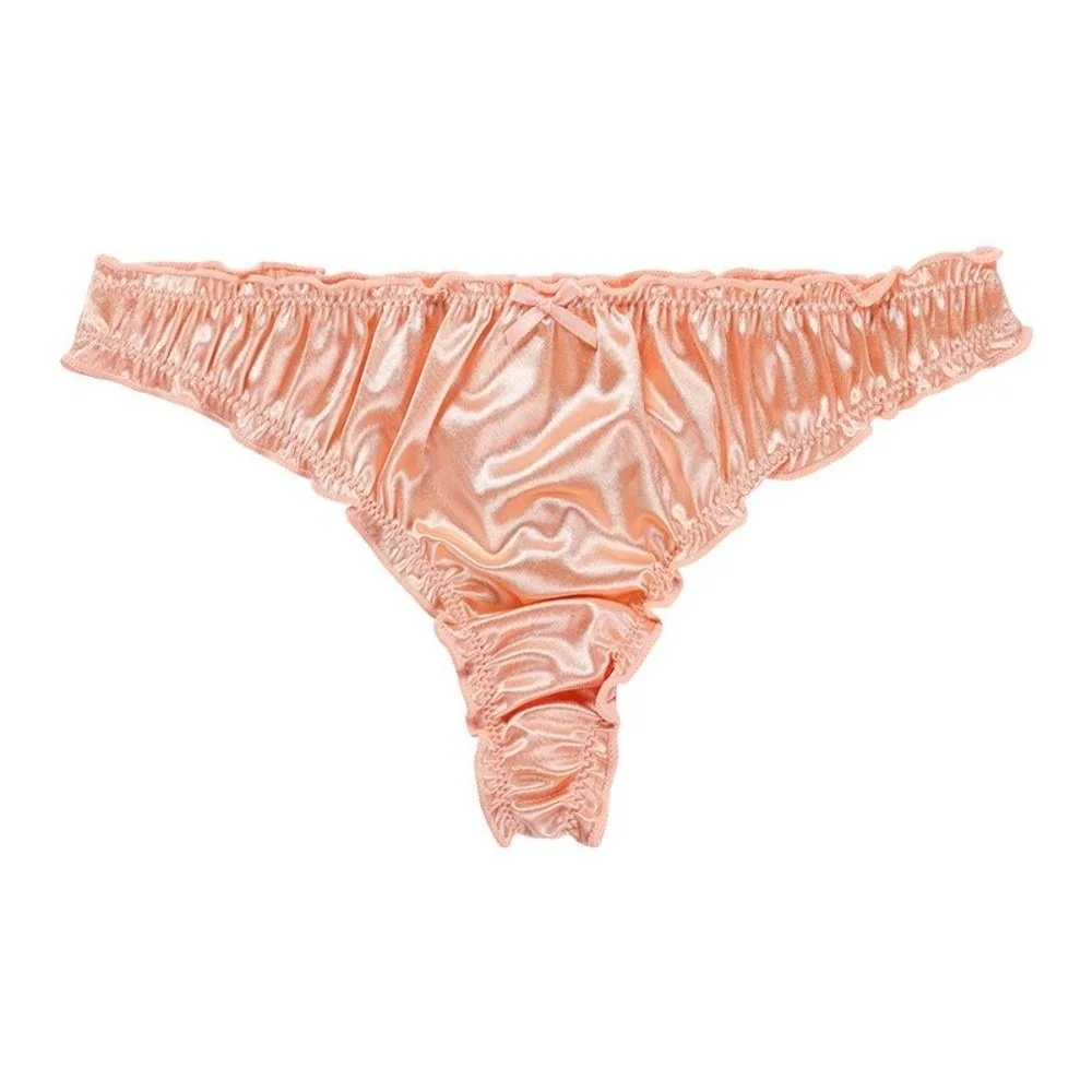 French Style Sweet Ruffle Women's Panties Lingerie Seamless Satin Silk Briefs Low Waist Luxury Ice Silk Panties Lady