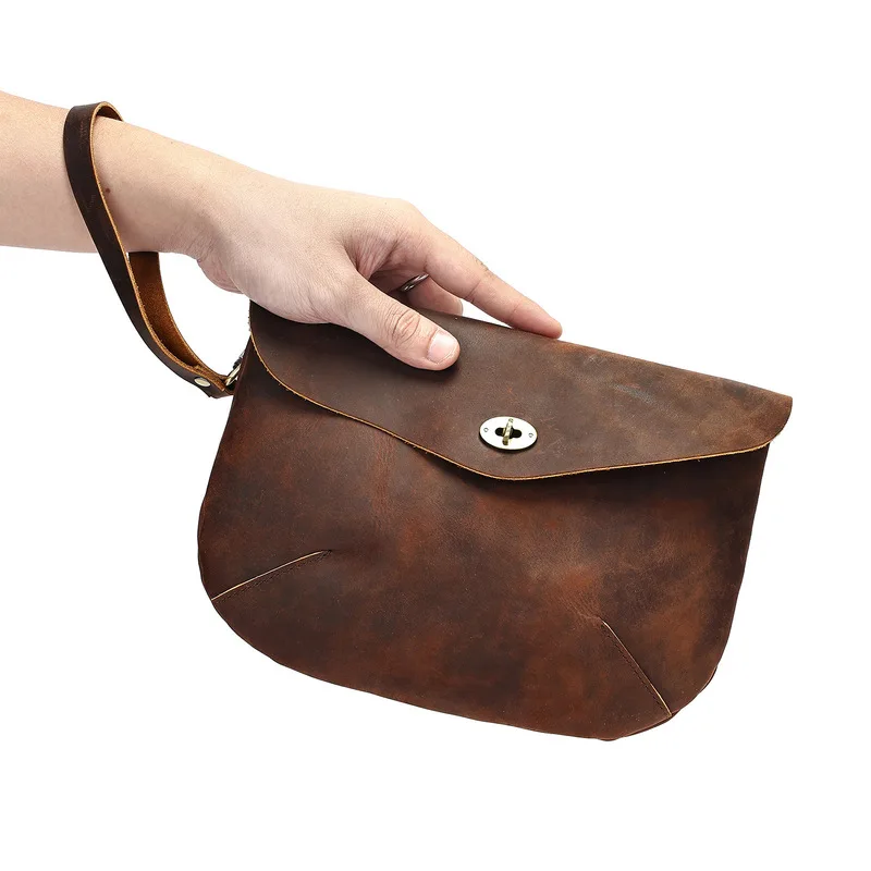 Retro Crazy Horse Leather Crossbody Men's Bag - Premium Leather Fashion Cover Style Shoulder Bag for Business Use Handbag
