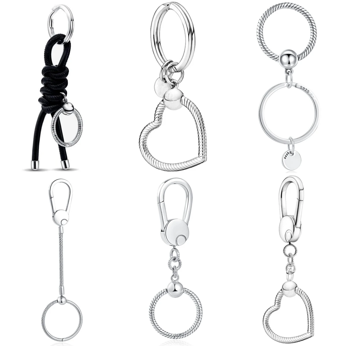 Authentic 925 Sterling Silver Shoelace Charm Holder Key Chain Set Fit Original Fashion Chamrs For Women Bag Jewelry