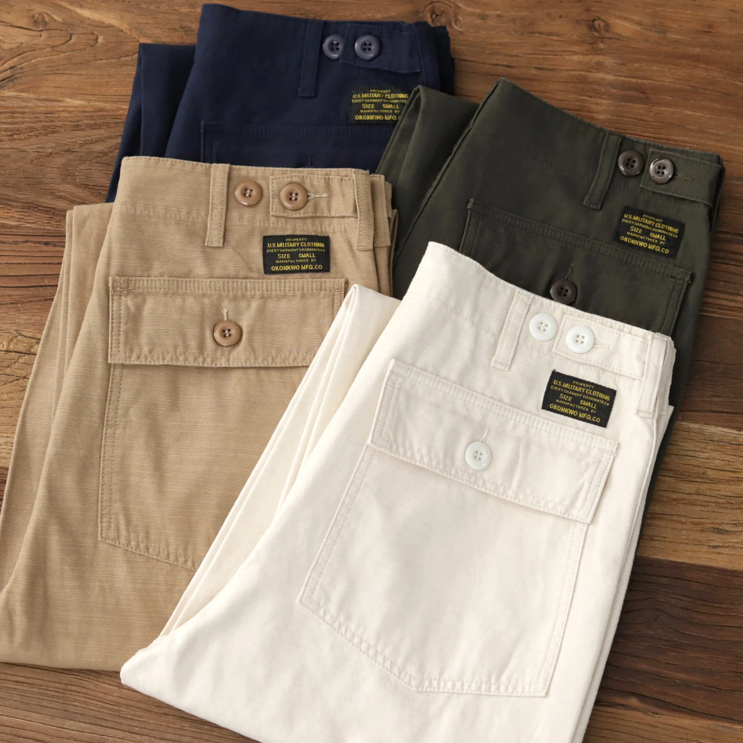 May Khaki Bamboo Pure Cotton American Retro Wide Leg Casual Loose Straight Leg Cargo Pants Men