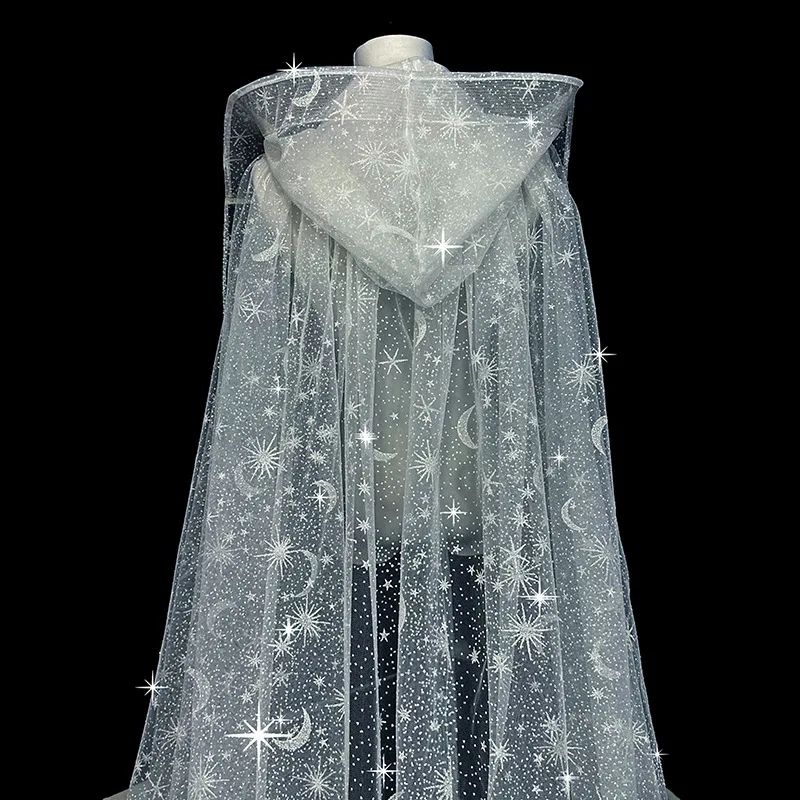 2026 Fashion Glitter Bridal Wrap Tulle Hooded Cape Shawl Wedding Accessories Moon Stars Shiny Cloak vestido de novia