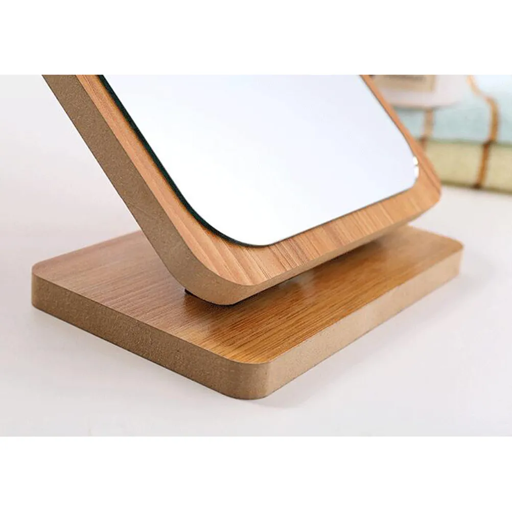 Folding Wooden Makeup Mirror Large Clear Glass Desktop Vanity Mirror for Cosmetics Grooming and Travel
